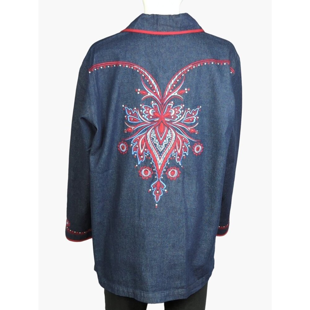 Bob Mackie Vintage QVC Womens Size M Embroidered Denim Jacket Retro New
